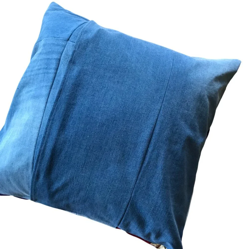 Wine Pillow Cover, 18 x 18, Handmade Vino Home Decor Patchwork Recycled Fabric